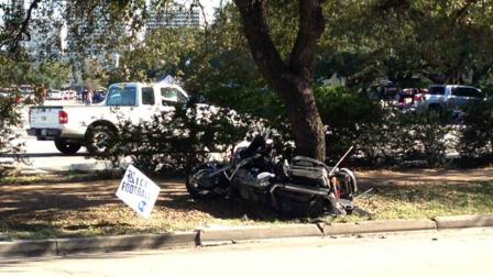 A police officer on a motorcycle was injured in an accident near Rice University