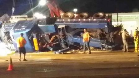A wreck involving a large truck and a car caused a major traffic jam on Interstate 45 at Highway 242 Friday night. Photo submitted by ABC13 viewer Rebekka Fincher. If you see news happening, send photos/video to news@abc13.com.
