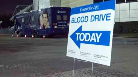 A Gulf Coast Regional Blood Center mobile donation center is parked outside ABC13 studios on Friday, March 7, 2013