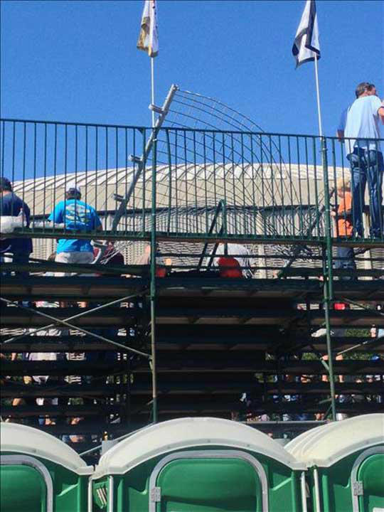 A crash sent debris into the stands at the...
