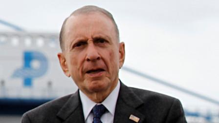 Former Pennsylvania Senator Arlen Specter is shown during a news conference at the Packer Avenue Marine Terminal on the Delaware River Wednesday, Sept. 21, 2011 in Philadelphia.