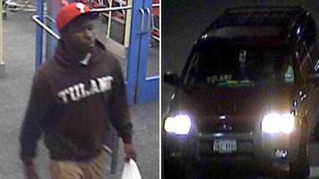 Surveillance cameras from the December 3 shopping trip captured images of the suspect and the vehicle in which investigators say he fled.