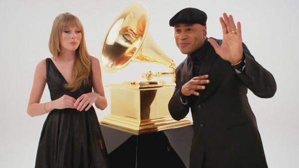 Taylor Swift and LL Cool J appear in a promo for the 2012 Grammy Awards. - Provided courtesy of CBS Taylor Swift and LL Cool J appear in a promo for the 2012 Grammy Awards. - Provided courtesy of CBS