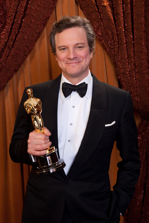 Best Actor Colin Firth poses backstage during...