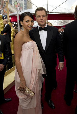 Luciana Barroso and Matt Damon on the red...