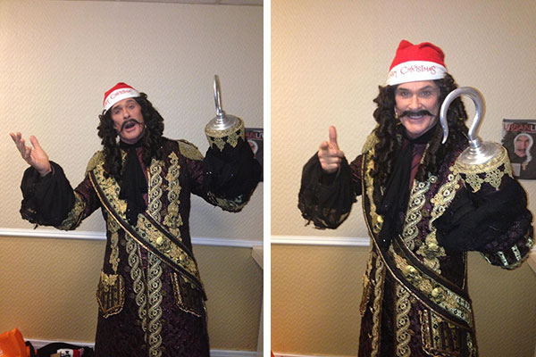 David Hasselhoff, who is starring in a pantomime of 'Peter Pan' in England, shared these photos on Dec. 24, 2012, Tweeting: 'Ho Ho Hoff the Hook wishing you and your family a Happy Christmas!!'