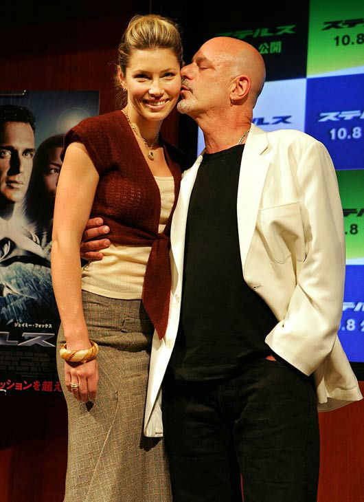 U.S. actress Jessica Biel, left, gets a kiss...