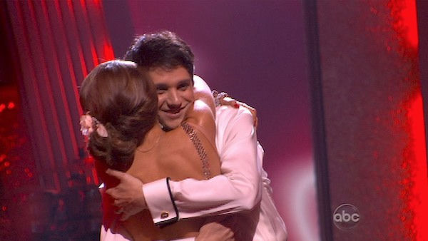 Ralph Macchio and his partner Karina Smirnoff react to being safe from elimination. The couple received 21 out of 30 from the judges for their Rumba on week three of 'Dancing With The Stars' on Monday, April 4, 2011.