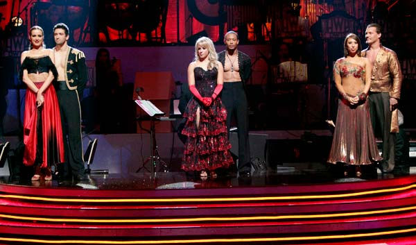 Petra Nemcova, Dmitry Chaplin, Chelsie Hightower, Romeo, Cheryl Burke, Chris Jericho await possible elimination on 'Dancing With The Stars: The Results Show,' Tuesday, April 12, 2011.