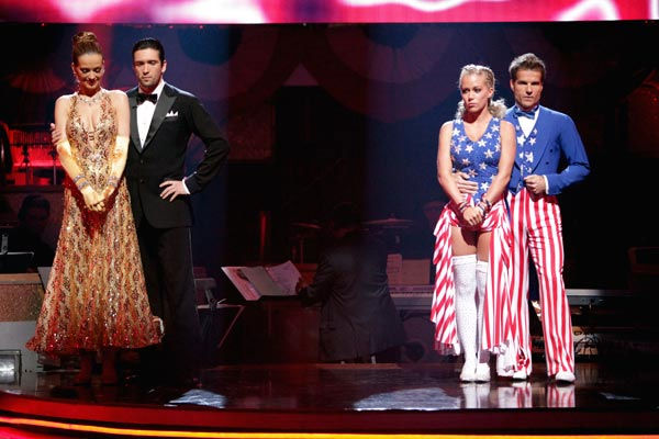 Petra Nemcova, Dmitry Chaplin, Kendra Wilkinson and her partner Louis van Amstel await possible elimination on 'Dancing With The Stars: The Result Show' on Tuesday, April 19, 2011.