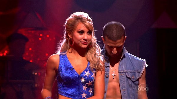 Chelsea Kane and her partner Mark Ballas await...