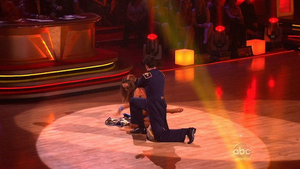 Karina Smirnoff  trips on Ralph Macchio's...