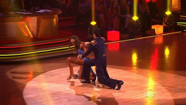 Karina Smirnoff  trips on Ralph Macchio's...