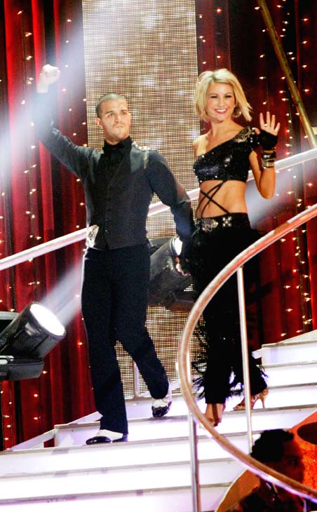 Chelsea Kane and her partner Mark Ballas do a...