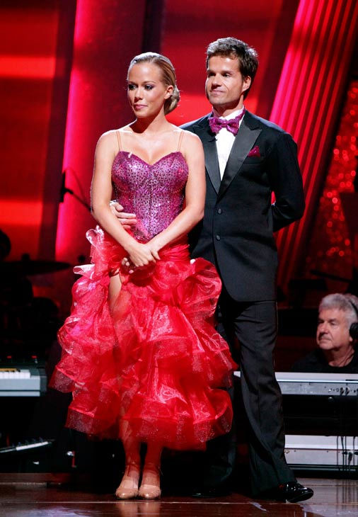 Kendra Wilkinson and her partner Louis van Amstel await possible elimination on 'Dancing With The Stars: The Result Show' on Tuesday, May 3, 2011.