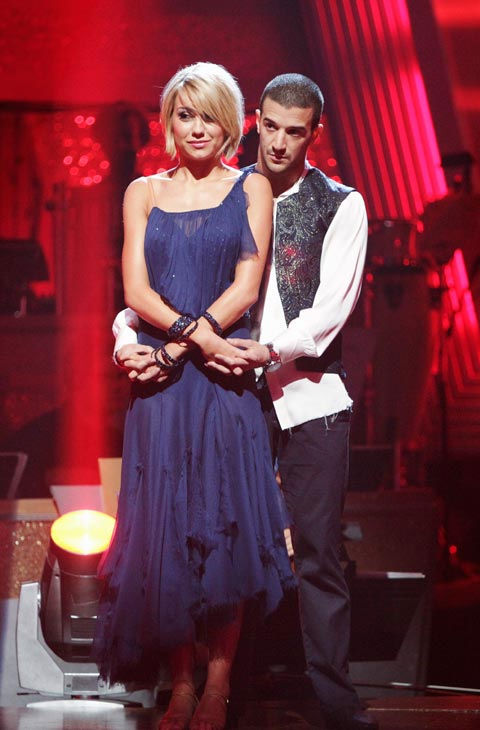 Chelsea Kane and her partner Mark Ballas await...