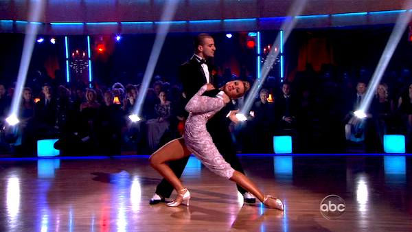 Chelsea Kane and her partner Mark Ballas dance...