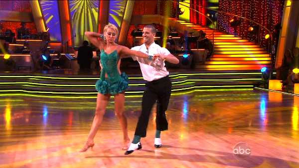Chelsea Kane and her partner Mark Ballas dance...