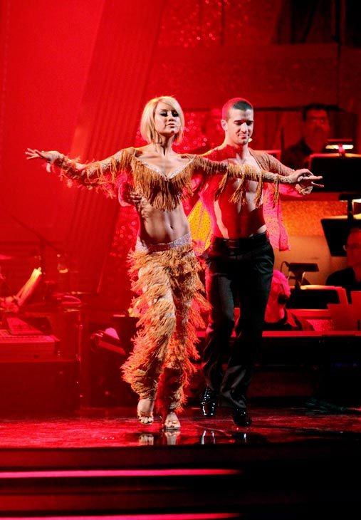Chelsea Kane and her partner Mark Ballas dance a...