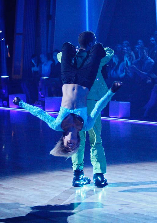 Chelsea Kane and her partner Mark Ballas dance a...