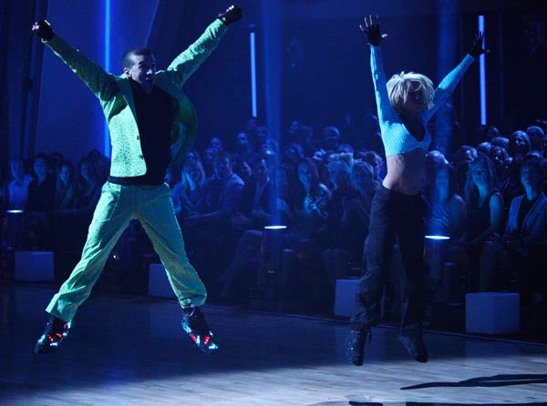 Chelsea Kane and her partner Mark Ballas dance a...