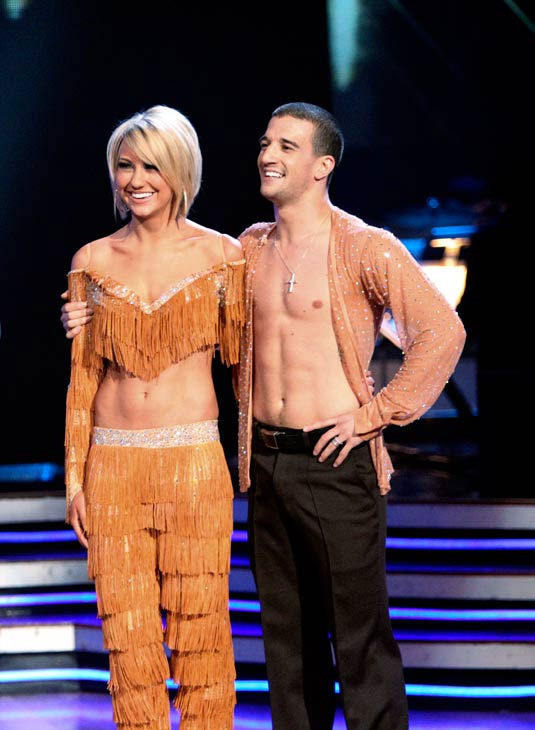 Chelsea Kane and her partner Mark Ballas dance a...