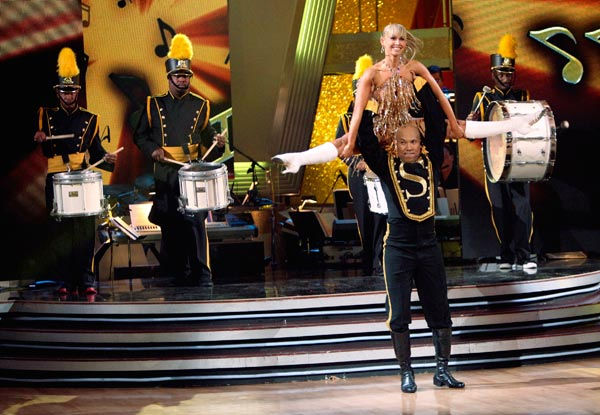 Hines Ward and his partner Kym Johnson dance a...