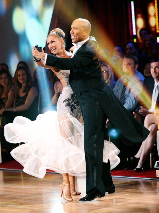 Hines Ward and his partner Kym Johnson dance a...