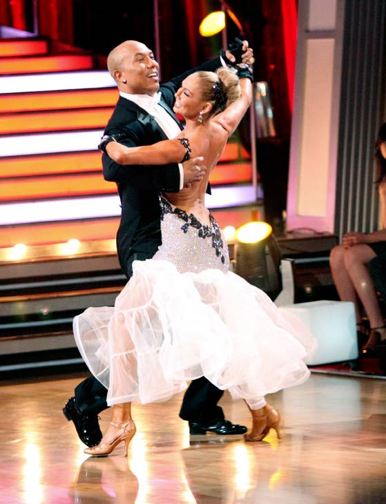 Hines Ward and his partner Kym Johnson dance a...