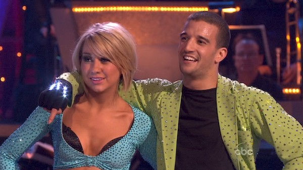 Chelsea Kane and her partner Mark Ballas dance a...