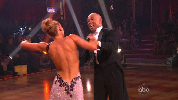 Hines Ward and his partner Kym Johnson dance a...