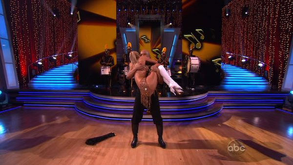 Hines Ward and his partner Kym Johnson dance a...