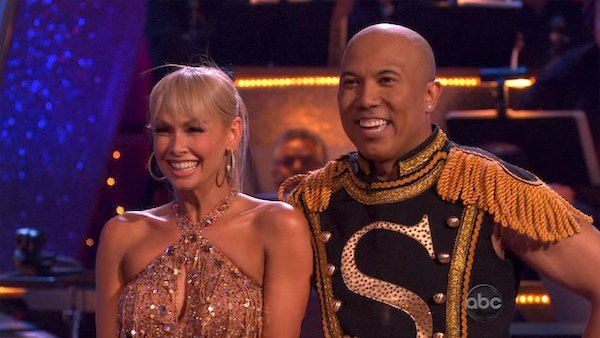 Hines Ward and his partner Kym Johnson dance a...
