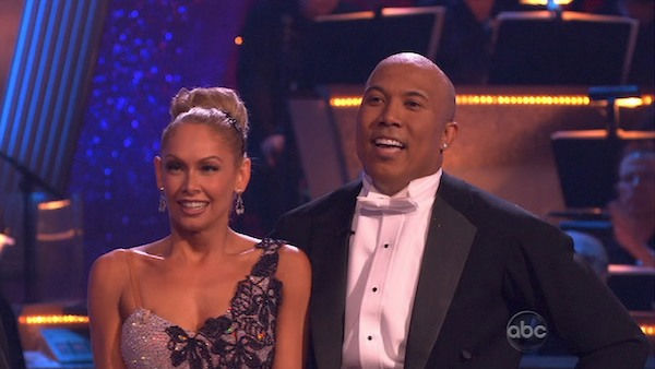 Hines Ward and his partner Kym Johnson dance a...