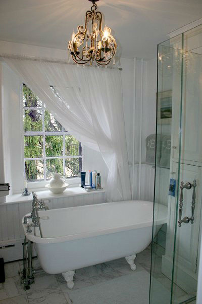 The bathroom in the five-bedroom home featured...