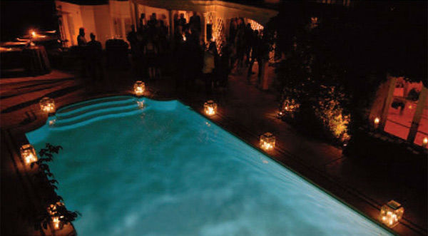 An evening shot of pool at Taylor Swift's...