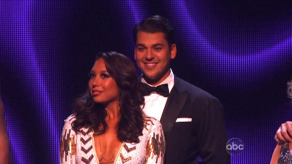 'Keeping Up With The Kardashians' star Rob Kardashian and his partner Cheryl Burke await possible elimination on 'Dancing With The Stars: The Results Show' on Tuesday, September 20, 2011. The pair received 16 out of 30 from the judges for their Viennese W