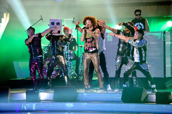 Pop group LMFAO performed their hit single,...