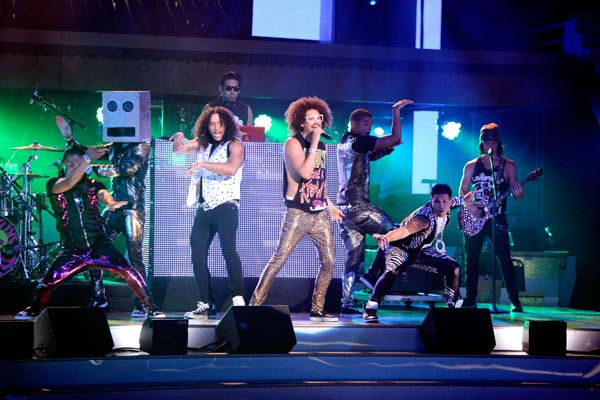 Pop group LMFAO performed their hit single,...