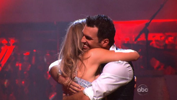 Singer Chynna Phillips and her partner Tony Dovolani react to being safe from elimination on 'Dancing With The Stars: The Results Show' on Tuesday, September 27, 2011. The pair received 21 out of 30 from the judges for their Jive on the September 26 episo