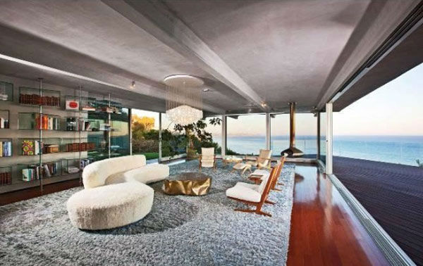 The sitting room in Brad Pitt's Mid-Century...