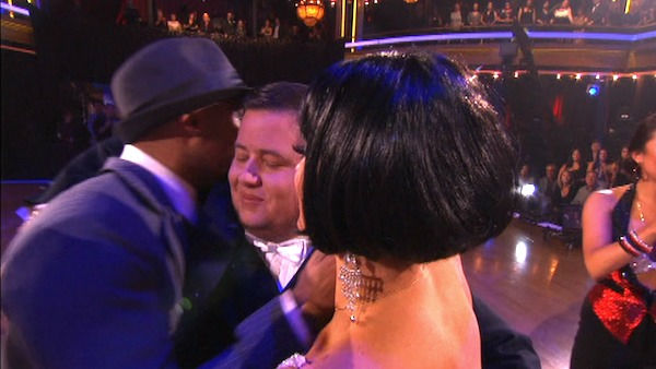 LGBT activist Chaz Bono and his partner Lacey Schwimmer react to being eliminated on 'Dancing With The Stars: The Results Show' on Tuesday, October 25, 2011. The pair received 19 out of 30 from the judges for their Tango on the October 24 episode of 'Danc