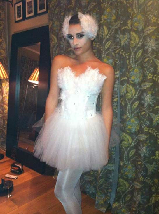 'The Swan Queen!!!!' Lea Michele of 'Glee' fame shows off her 'Black Swan' inspired Halloween costume on <a href=