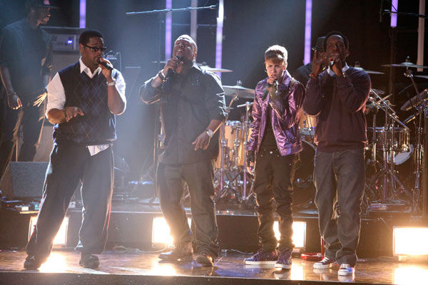 Justin Bieber was joined by Boyz II Men for a television premiere performance of 'Fa La La' on 'Dancing With The Stars: The Results Show' on Tuesday, November 1, 2011. The song, which is off Bieber's debut Christmas album 'Under the Mistletoe,' was accomp
