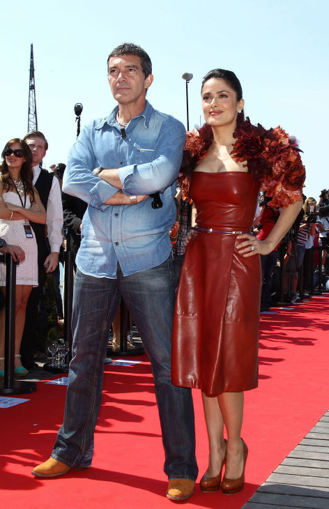 Actor Antonio Banderas (L) and actress Salma...