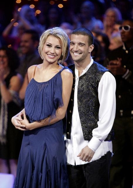 Chelsea Kane and her partner Mark Ballas dance a...