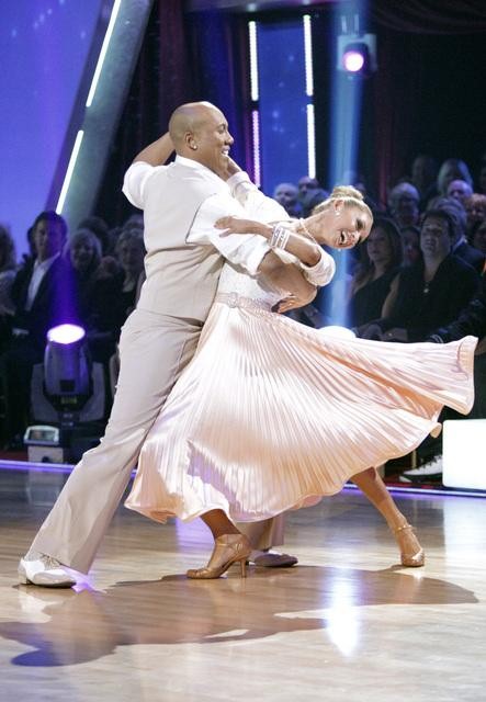 Hines Ward and his partner Kym Johnson dance a...