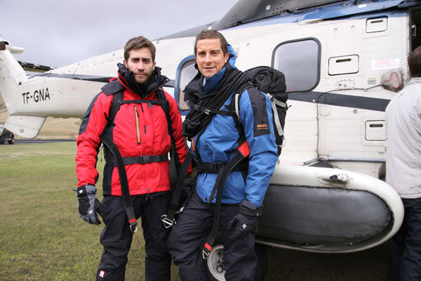 Jake Gyllenhaal appears with Bear Grylls in an...