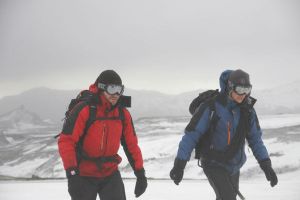 Jake Gyllenhaal appears with Bear Grylls in an episode of 'Man Vs. Wild' in Iceland. The episode is set to air July 11, at 9 p.m. on the Discovery Channel.