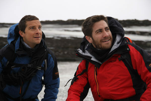 Jake Gyllenhaal appears with Bear Grylls in an...